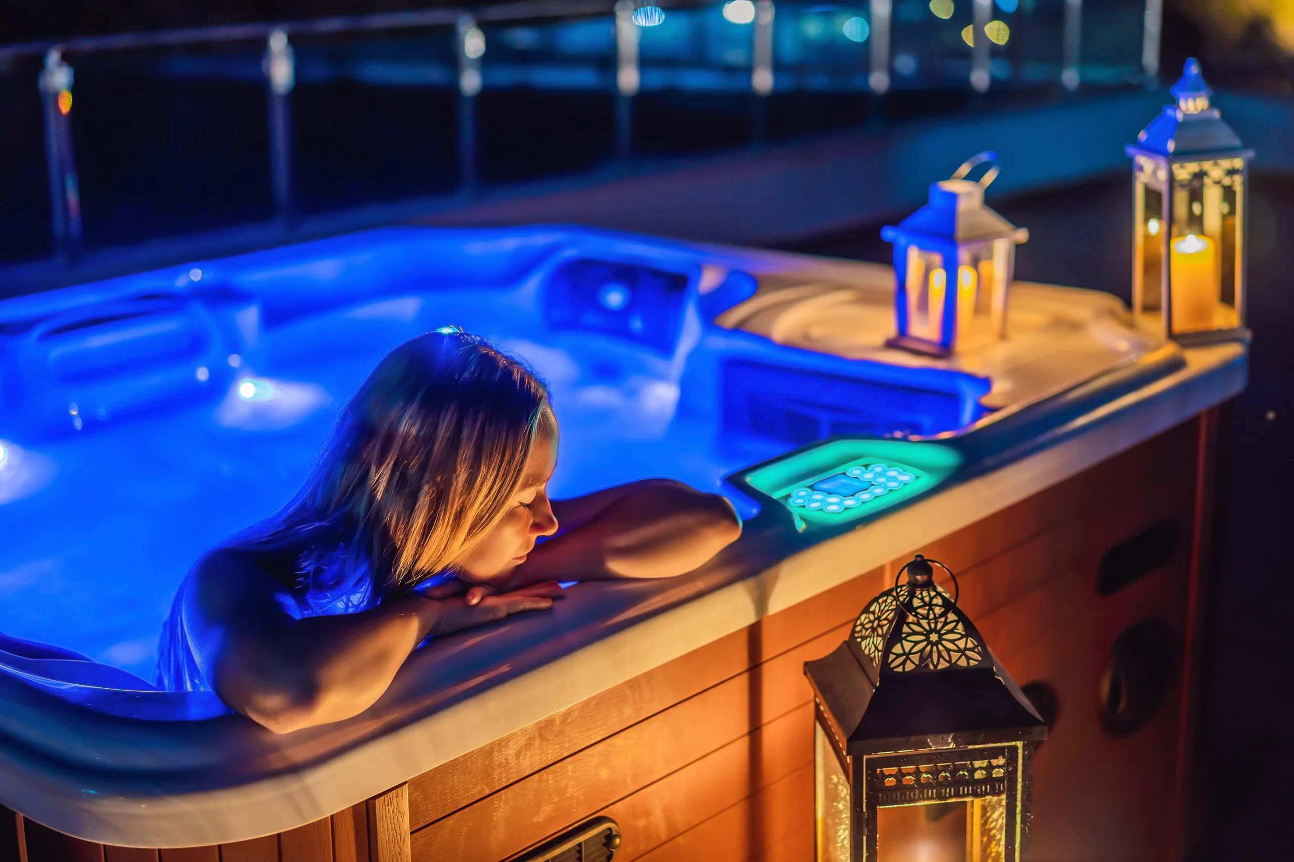 Woman relaxing in a hot tub